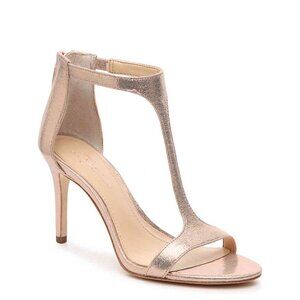 Imagine Vince Camuto Phoebe T-Strap Rose Gold Shimmer Satin Heels Size 6